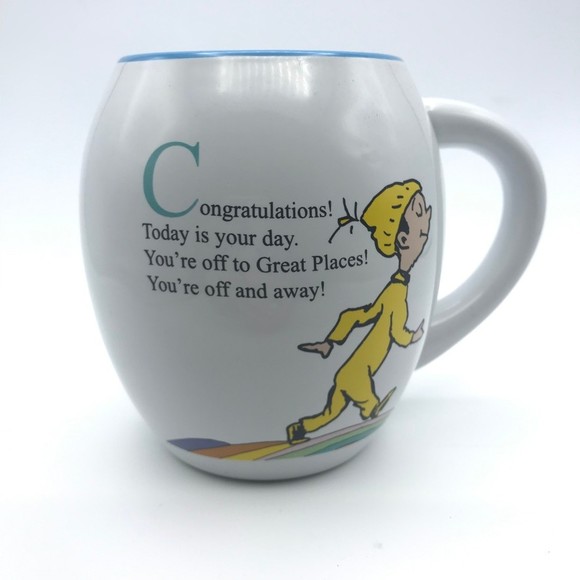 Dr. Seuss You're Off to Great Places White Coffee Mug Balloons Blue Inside 18 oz - Picture 1 of 8
